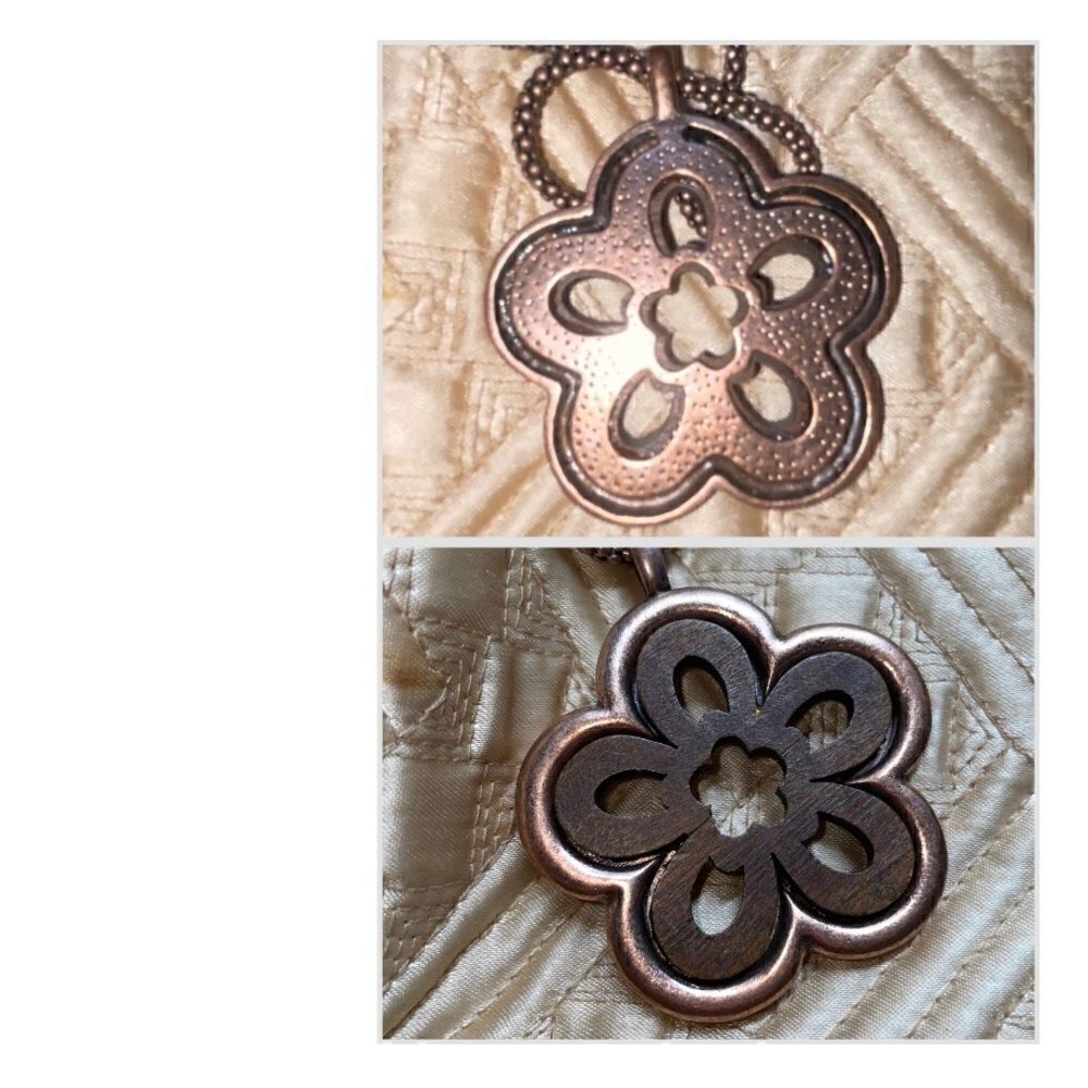 Beautiful Copper & Wood Flower Power Necklace Reversible - Picture 10 of 10